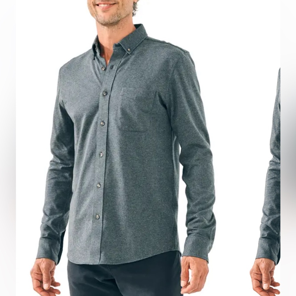 FAHERTY Men’s MEDIUM Houndstooth Knit Button Down Charcoal Gray